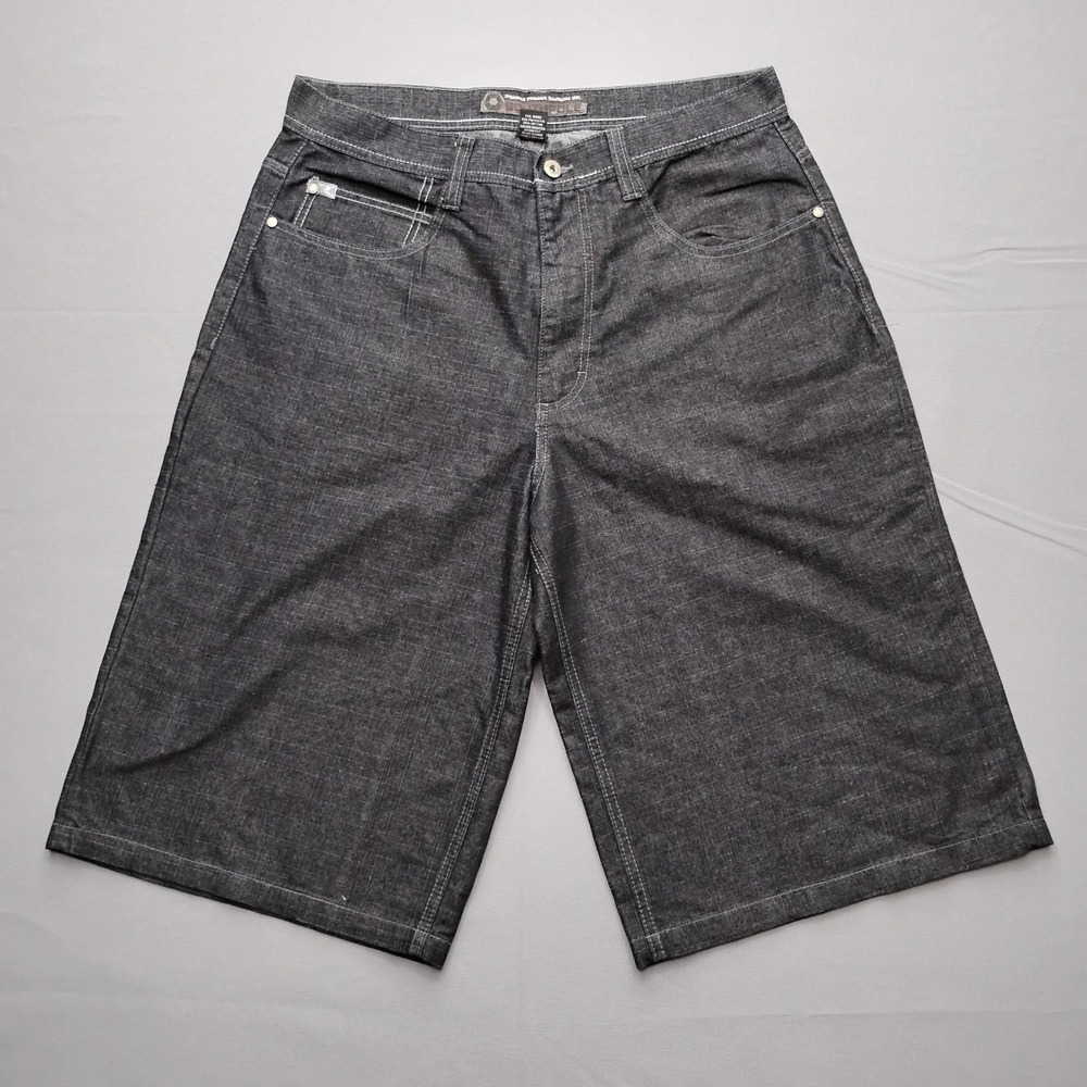 Southpole Mens Baggy Denim Shorts Gray Y2K Streetwear Size 36